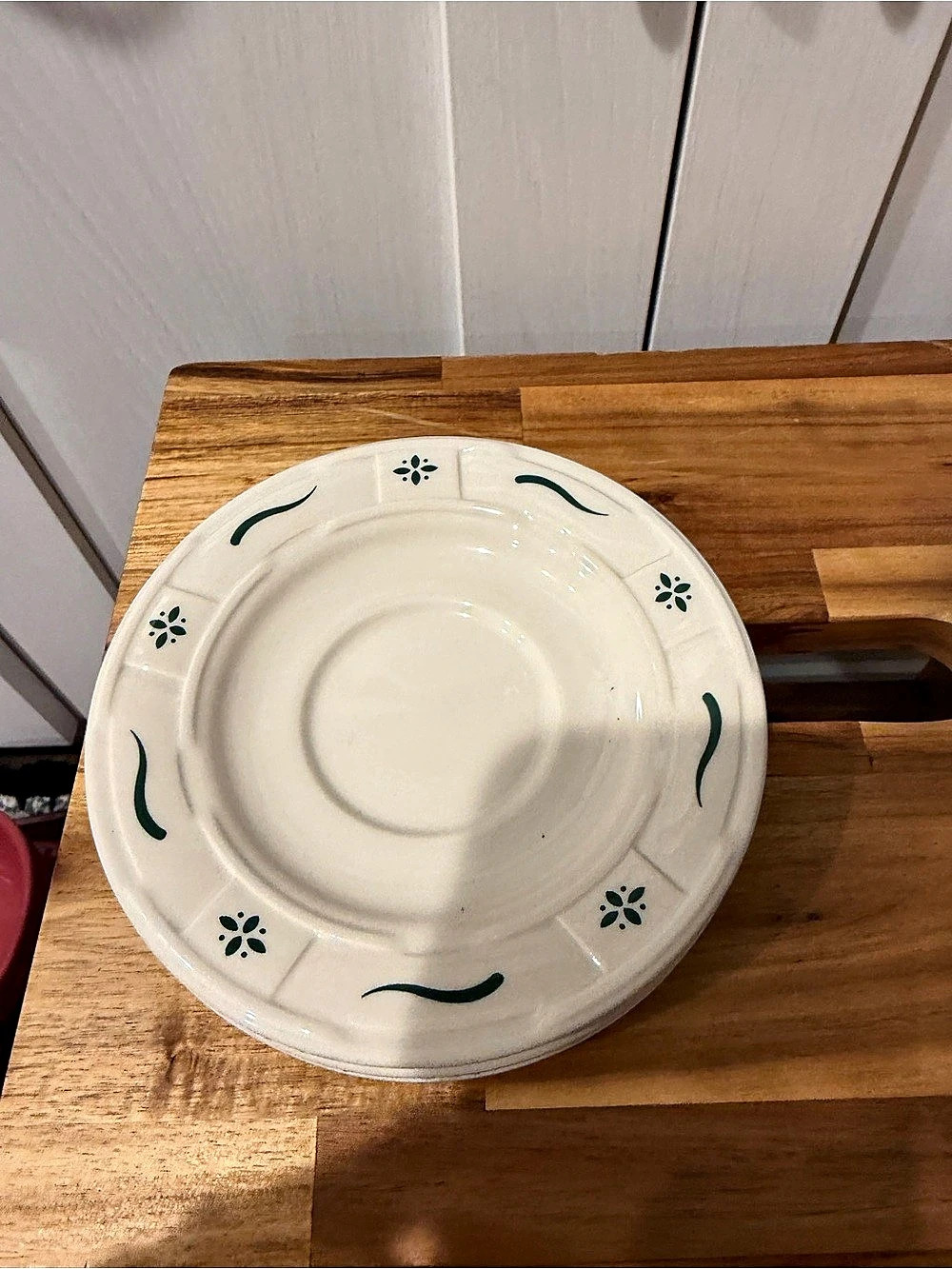 Longaberger Decorative Floral bread Plate in Cream & Green